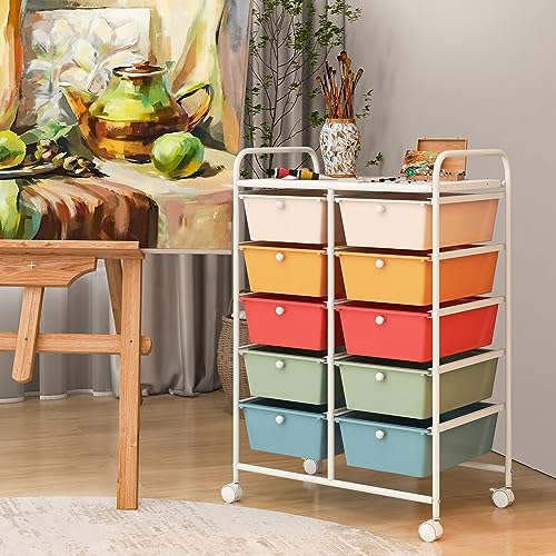 RELAX4LIFE Rolling Storage Cart with 10 Drawers - Craft Storage Cart with Lockable Wheels,Utility Cart, Art Cart Organizer for Crafting Storage, Studio, Office, Home, School Rolling Drawer Cart - color: Macaron, style: 10 Drawers