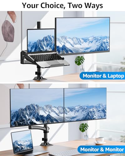 MOUNTUP 2-in-1 Laptop and Monitor Desk Mount, Laptops Arm Holds 4.4-22lbs - size: Dual-With Pole