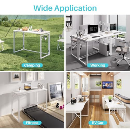 JOYMOOP 31.5" White Folding Desk, No Assembly, Wooden Top, Small Size - color: White, size: 31.5" Width