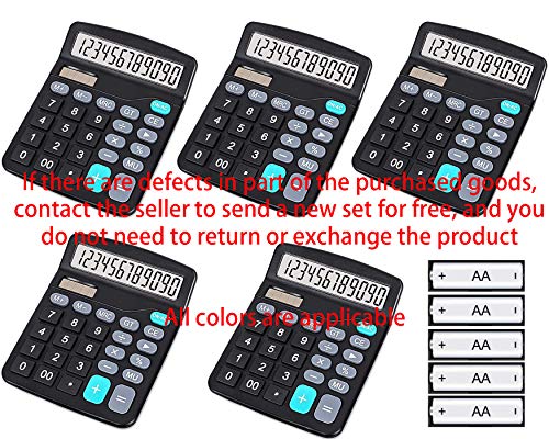 YOUHO 5-Piece Solar & Battery Powered Standard Function Electronic Calculator with Large LCD Display - Black (KK-837B, 5 x 1.5v Battery) - color: 5PACK black