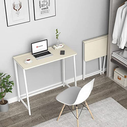 WOHOMO Folding Desk, 39.4" Foldable Computer Table for Small Spaces, Oak - color: Beige, size: Large Size:39.4 x 15.7