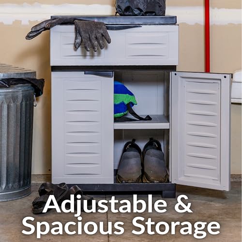 Sunnydaze 34.5" Garage Storage Cabinet with Adjustable Shelf, Gray - color: Grey, style: With Drawer - 34.5" H