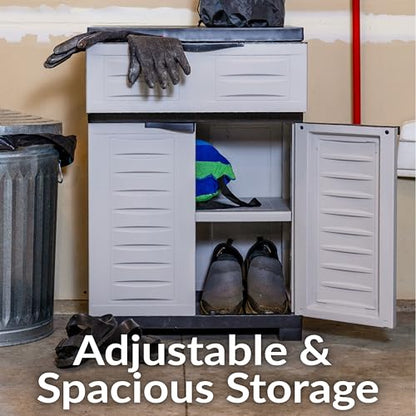 Sunnydaze 34.5" Garage Storage Cabinet with Adjustable Shelf, Gray - color: Grey, style: With Drawer - 34.5" H