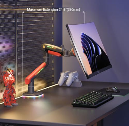 NB Gaming Monitor Arm or for 32 to 60 Inches Screen, Load up to 20 kg, VESA 75/100, RGB-Light, Heavy Duty, Multi Angle Adjustable, Premium Aluminum, Red - color: Red