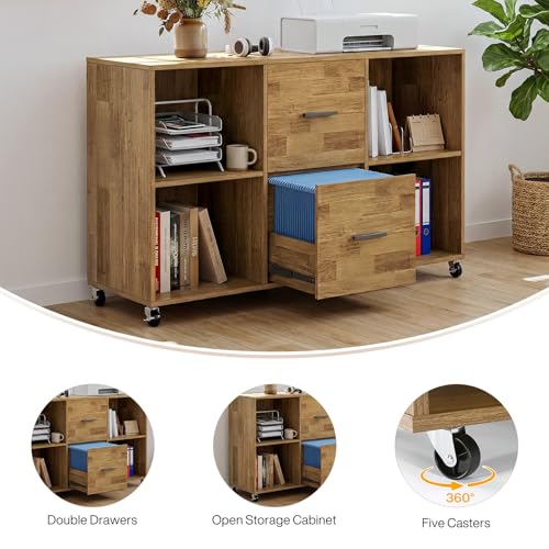 Tribesigns 63" Executive Desk with File Cabinet | L-Shaped Office Desk with Drawers and Storage Shelves, Business Combo Furniture, Computer Desk Set for Home Office, Brown