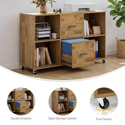 Tribesigns 63" Executive Desk with File Cabinet | L-Shaped Office Desk with Drawers and Storage Shelves, Business Combo Furniture, Computer Desk Set for Home Office, Brown