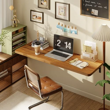 Dogsky Floating Wall Desk 48" x 16" - 300 lbs Heavy Duty Solid Pine - color: Golden Brown, size: 48" x 16"