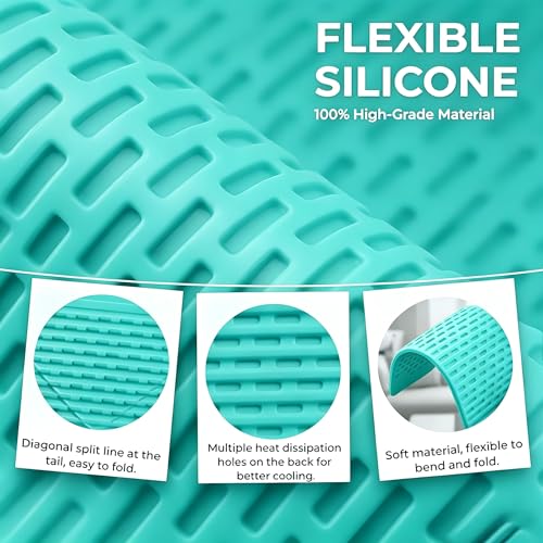 Flexible Silicone Aluminum Phone Holder Tablet Stand with Charging Port Design, Foldable Airplane Laptop/Phone Stand for Home Office Travel (Tiffany) - color: Tiffany