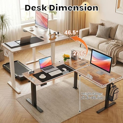 farexon 63x55 Inch L Shaped Standing Desk with Outlets, Electric Adjustable Height Stand Up Desk, Corner sit Stand Desk with Mouse Pad, Hook, Home Office Writing Gaming Computer Workstation, Oak Grey