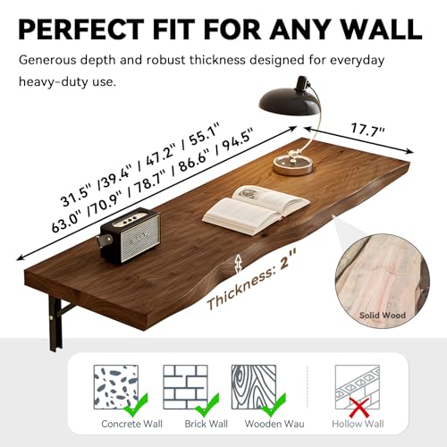 Wall Mounted Folding Table, Solid Wood Live Edge Drop Leaf Design | 300 lb Capacity, Murphy Style, Walnut Finish, Laundry Room, Craft Room, Home Office, Space Saving, 39.4"/100cm - color: Walnut, size: 39.4"x17.7"