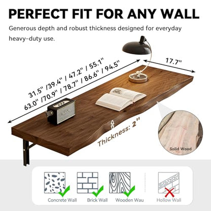 Wall Mounted Folding Table, Solid Wood Live Edge Drop Leaf Design | 300 lb Capacity, Murphy Style, Walnut Finish, Laundry Room, Craft Room, Home Office, Space Saving, 39.4"/100cm - color: Walnut, size: 39.4"x17.7"