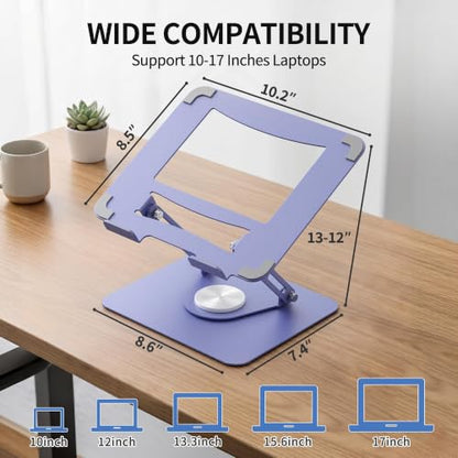 ALASHI Laptop Stand for Desk with 360° Rotating Base, Multi-Angle Adjustable Laptop Stands, Foldable Laptop Riser Compatible with 10 to 17 Inches PC Computer, Purple - color: Purple