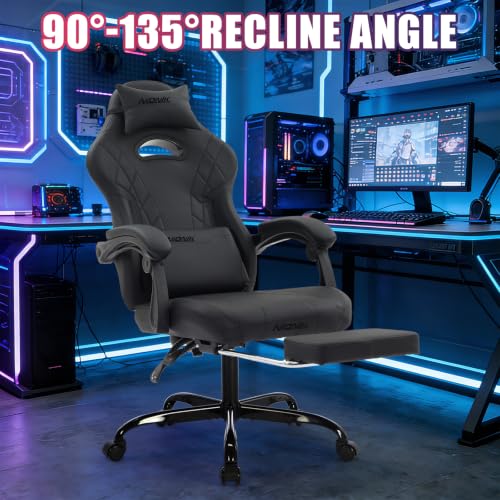 Gaming Chair with Footrest and Massage Lumbar Support, Ergonomic Computer Gamer Chair, Office Video Game Chairs with Adjustable Height and Backrest (Black) - color: Black