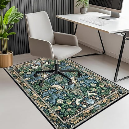 Office Chair Mat for Hardwood/Tile Floor, 36"x48"Desk Chair Mat for Rolling, Non Slip Under TPR Backing Low-Pile Rug(Boho Flowers Birds) - color: Boho Flowers Birds