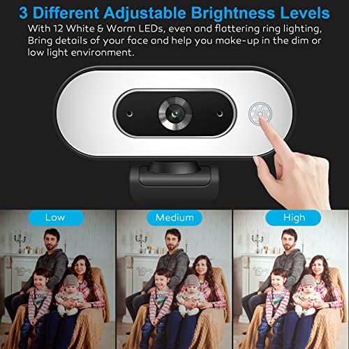 1080P USB Camera Compatible with Switch 2/PC/Mac/Laptop | Ring Light & 3-Level Brightness - Streaming Camera with Built-in Mic, Tripod & Plug&Play for Zoom/Skype/Facetime - color: Black-02