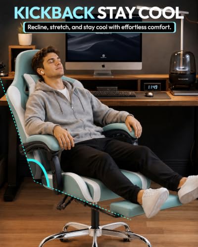 Dowinx Ergonomic Gaming Chair with Footrest & Massage Lumbar, 2D-Linkage Armrests for Computer Chair 330lbs with Headrest Pillow for Office, Home, Streaming and Long Gaming Sessions, Fabric Blue White - color: Blue White