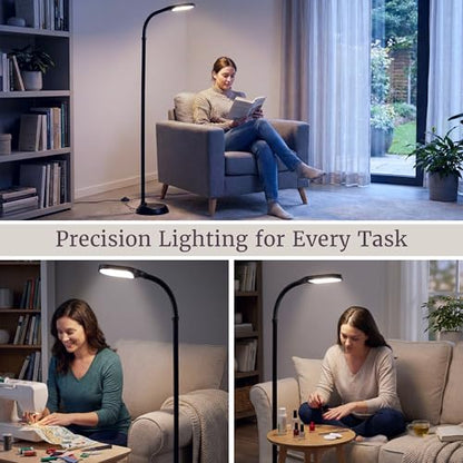 Lavish Home Adjustable LED Floor Lamp with Bendable Neck - Full Spectrum Natural Sunlight LED Lamp for Bedroom and Living Room - Reading, Craft, and Esthetician Light (Black)