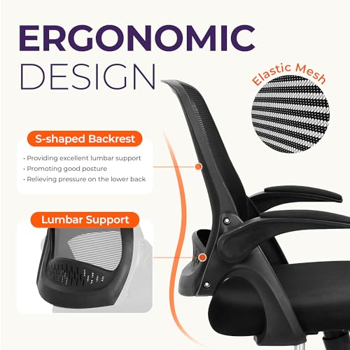 NEO CHAIR Office Desk Chair, Ergonomic Mesh with Flip-Up Arms, Dark Black - color: Dark Black