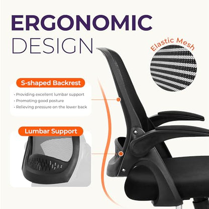 NEO CHAIR Office Desk Chair, Ergonomic Mesh with Flip-Up Arms, Dark Black - color: Dark Black