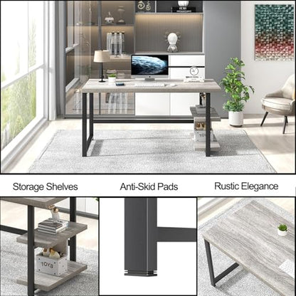 Computer Desk, Modern Home Office Desk with Shelves, Wood Writing Study Gaming Table for Living Room Bedroom, Light Grey, 53 inch - color: Light Grey, size: 53 inch