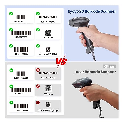 Eyoyo EYH2 Handheld USB Wired 2D 1D Barcode Scanner for POS Mobile Payment - color: Black