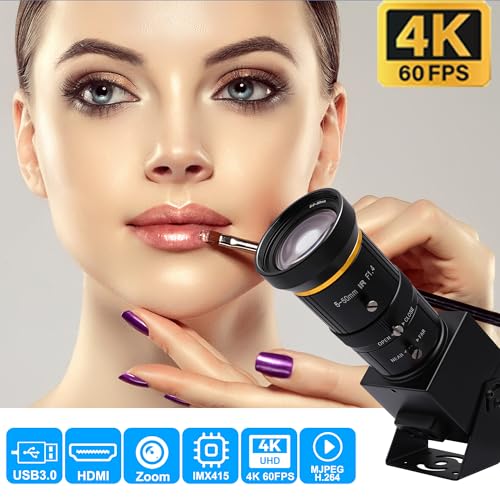 SVPRO 4K 60fps HDMI Camera USB3.0 Streaming Webcam with 5-50mm Manual Telephoto Lens 10X Optical Zoom H.264 Industrial Microscope Close-Ups Camera,USB and HDMI Dual Ouput - color: 4K 60fps Camera with 5-50mm Lens