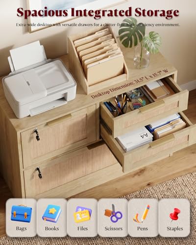 HOPUBUY 4 Drawer File Cabinet with Lock, Printer Stand Lateral - color: Natural, size: 15.74″Dx31.49″WX27.55″H