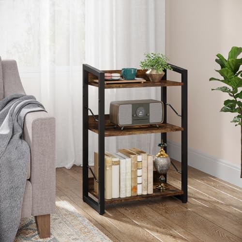 Hosfais 3-Tier Small Bookshelf Bookcase with Edge Protection - color: Rustic Brown, size: 3-tier