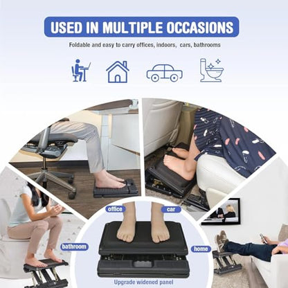 Adjustable Footrest with Removable Foam Cushion, Under Desk Footrest with Massage Beads for Car, Home, Office Stool, 4-Level Height for Improved Posture Back&Hip Pain Relief(Black Plus) - color: Black Plus