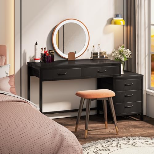 Tribesigns Computer Desk with 5 Drawers, Reversible Home Office Desks - color: Black