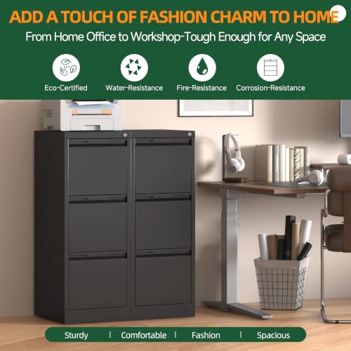 3 Drawer File Cabinet with Lock, Filing Cabinets for Home Office - color: Black, size: 3 Drawer - Vertical