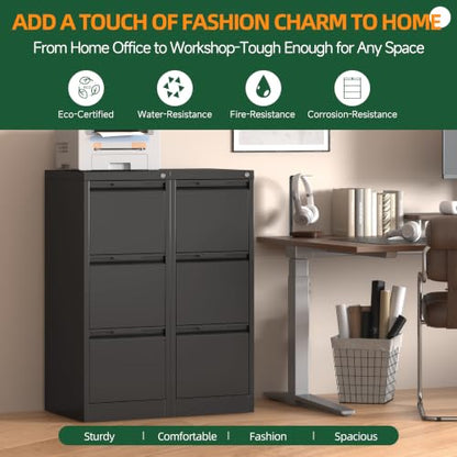 3 Drawer File Cabinet with Lock, Filing Cabinets for Home Office - color: Black, size: 3 Drawer - Vertical