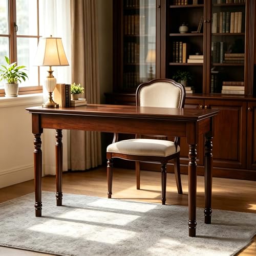 47" Narrow Solid Wood Writing Desk with Drawers, Walnut - color: Walnut, size: Narrow-47 inches