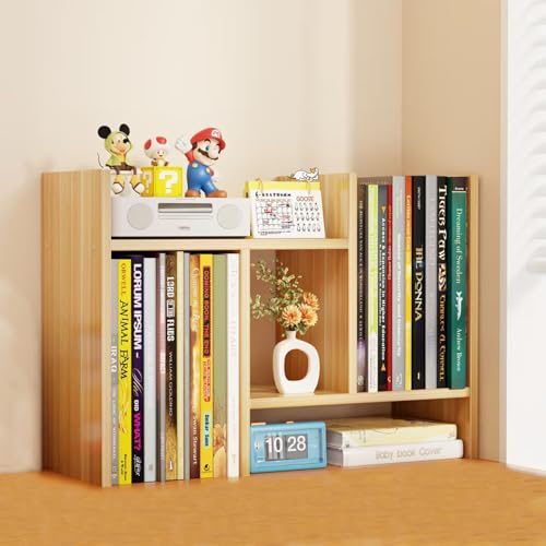 Desktop Shelf Organizer, Adjustable Wood Office Storage Rack, Counter Display Small Bookshelf for Home/Office/School(Light Walnut) - color: Light Walnut