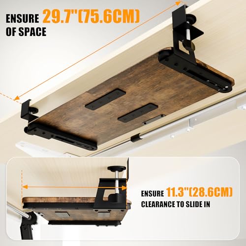 Keyboard Tray Under Desk, Keyboard Holder&Drawer with C-Clamp 25.6"x11.8" - color: Rustic Brown