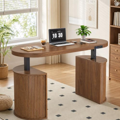 Electric Standing Desk, Sit Stand Up Desk, Adjustable Height Executive Desk - color: Walnut-55"