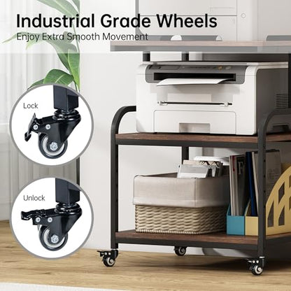 Fannova Large Printer Stand Table with Height Adjustable Storage Shelf - color: Rustic Brown, size: 23.6"W x 18.9"D x 30"H