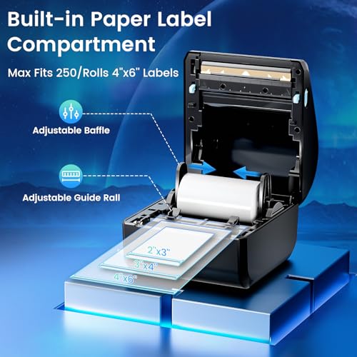 D450BT Bluetooth Shipping Label Printer and 250Pcs Roll Thermal Labels, Wireless Thermal Label Printer for Small Business