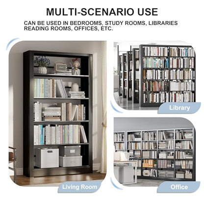 5-Tier Expandable Metal Bookshelf, 69"Heavy Duty Adjustable Shelves(Black) | Large,280LB Load Capacity Each Shelf,Industrial Sturdy Bookshelf,Easy Assembly,Wide/Tall/Deep Bookcase - color: Black, size: 69"H*36"W