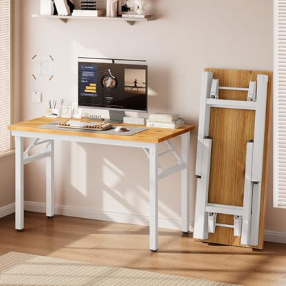DlandHome 35.8 Inch Small Folding Computer Desk for Home Office, Teak White - color: Teak + White, size: 35.8 Inches