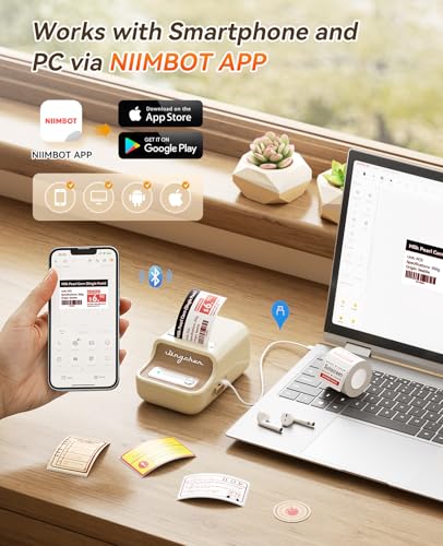 NIIMBOT B21 Pro Label Maker, 300DPI Red-Black Printing Label Printer, White | Sticker Maker for Home Organization, Craft, Photo Print, Study Graphics, Scrapbook, Come with Red-Black Printing Tapes - color: Beige