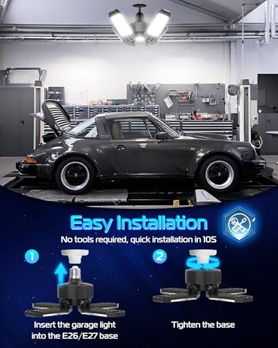 Garage Light - 8PACK 130W 13000LM Deformable 4+1 Panel LED Garage Ceiling Lights with LED Transformer, E26/27 Base, 6500K Daylight White Shop Light for Factory, Storage Room, Warehouse
