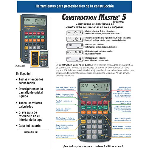 Calculated Industries 4054 Construction Master 5 Calculator | en Español, Feet-Inch-Fraction, For Carpenters, Construction Calculator with all Spanish labeling - style: CM5 en Espanol