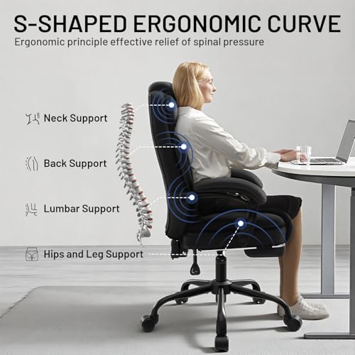 Ergonomic Office Chair with Footrest,PU Leather Executive Desk Chair Padded Linkage Armrests,Lumbar Support,Swivel Computer Chair for Home Office & Gaming,Black - color: Black
