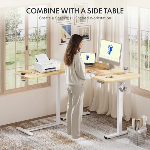 FLEXISPOT H7 28" Pneumatic Height-Adjustable Overbed Table with Wheels - color: Maple, size: Small