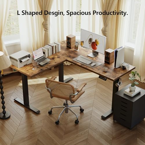 Agilestic L Shaped Standing Desk Adjustable Height, 59 Inch, Rustic Brown - color: Rustic Brown, size: 59 x 48 Inch