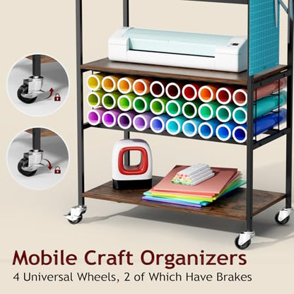 Homsorout Movable Heat Press Table with Drawer & Hooks, 23.6''×19.6'' - style: Black and Brown