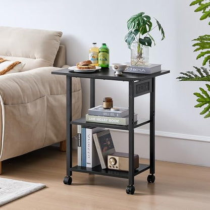 Lerliuo 3-Tier Printer Stand with Charging Station, Rolling Printer Table - color: Black, size: 3-Tier with Charger
