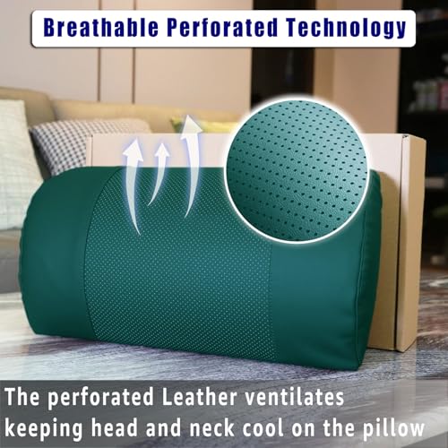 Recliner Pillow Breathable Perforated Leather with Adjustable Non-Slip Memory Foam, Ultimate Neck & Head Support for Home, Office, & Travel,Teal - color: Teal