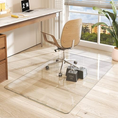 Tempered Glass Office Chair Mat, 48" x 30" Heavy Duty Chair Mat for Carpet, 1,000lb, Glides Smoothly, Polished Edge, Transparent, Easy Clean, Protector Mats for Hardwood Floors Carpet - size: 48" x 30"